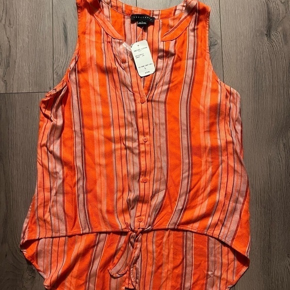 Sanctuary Tie Front‎ Craft Shell Orange Striped Knottes Tank - Picture 1 of 5